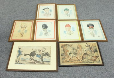 Lot 929 - Six regimental caricatures/and two other...