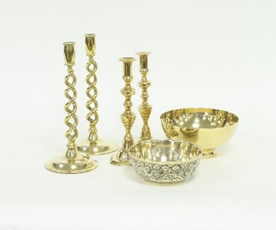 Lot 64 - A Chinese brass bowl, another bowl and two...