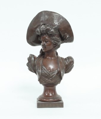 Lot 90 - A spelter bust of a young woman after Van der...