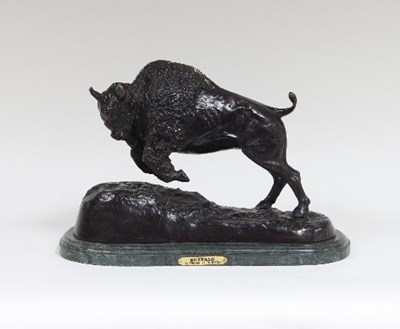 Lot 91 - A bronze figure of a buffalo after Frederick...