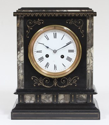 Lot 100 - A Belgian slate mantel clock with enamel dial...