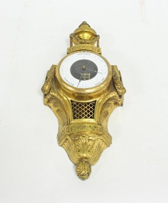 Lot 111 - A French gilt metal cased barometer, the...