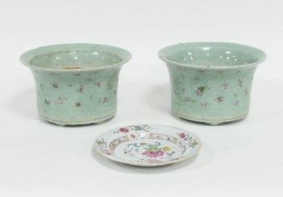 Lot 135 - A pair of Chinese celadon and famille rose...