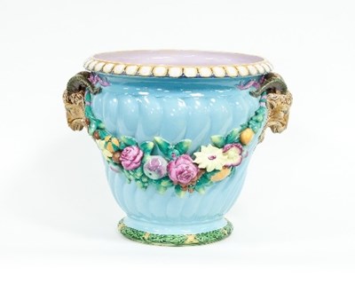 Lot 157 - A Minton majolica jardiniere of spirally...