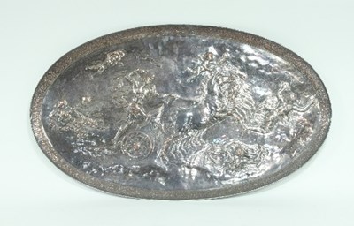 Lot 192 - An oval silver plated tray, decorated...