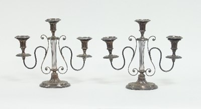 Lot 195 - A pair of plated two-branch three-light...