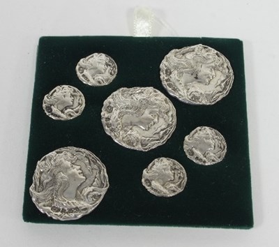 Lot 324 - A set of seven Art Nouveau style silver...