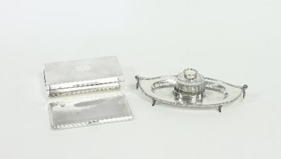 Lot 367 - A silver inkstand, Birmingham 1903, of navette...