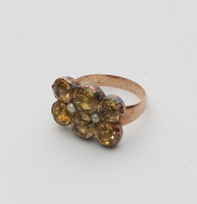 Lot 405 - A citrine and pearl ring, made from a 19th...