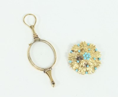 Lot 457 - A Cartier 18ct gold and turquoise brooch, of...