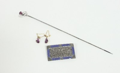 Lot 461 - A Charles Horner silver hat pin, the gem set...