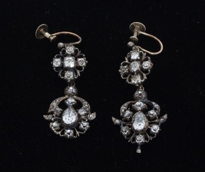 Lot 473 - A pair of Victorian diamond ear pendants, with...