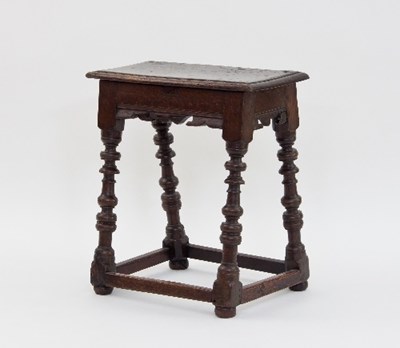 Lot 526 - A 17th Century oak joint stool with shaped...