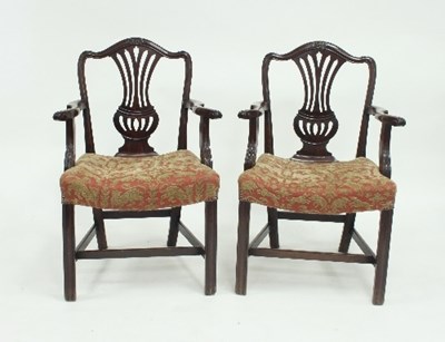 Lot 577 - A pair of George III mahogany armchairs, each...