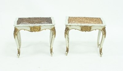 Lot 581 - A pair of Venetian style stools, with cane...