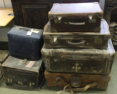 Lot 618 - Seven leather trunks, other trunks and suitcases