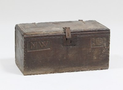 Lot 624 - A 17th Century oak bible box, the front...