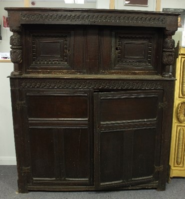 Lot 625 - An oak court cupboard, part 17th Century, the...