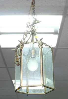 Lot 635 - A brass five-light chandelier, 53cm wide,...