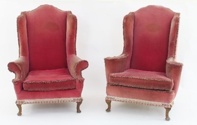 Lot 645 - A pair of Queen Anne style wing armchairs,...