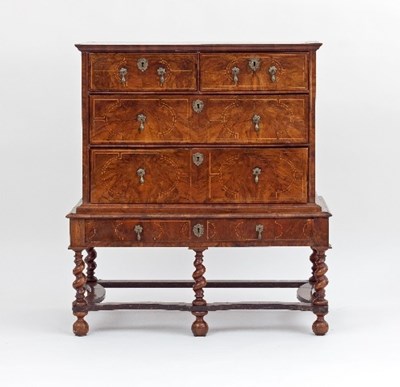 Lot 649 - A Queen Anne walnut chest on stand, circa 1700,...