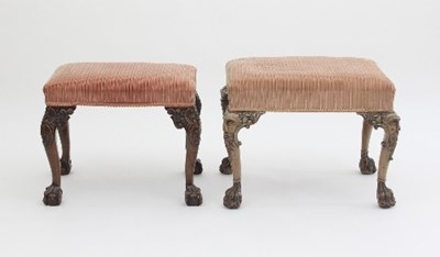 Lot 654 - Two George II style mahogany stools, one with...