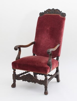 Lot 670 - A William and Mary style walnut armchair with...