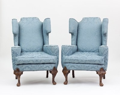 Lot 681 - Two George I style walnut wing armchairs, on...