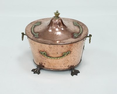 Lot 699 - A copper coal bucket and lid, with brass swag...