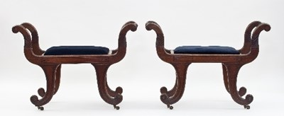 Lot 704 - A pair of Regency mahogany scroll end window...