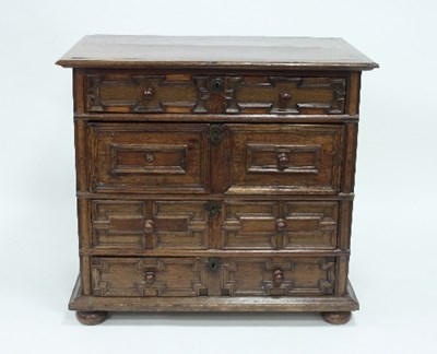 Lot 763 - An oak chest of Jacobean design, fitted four...