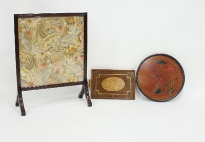 Lot 776 - A needlework fire screen, and a tray