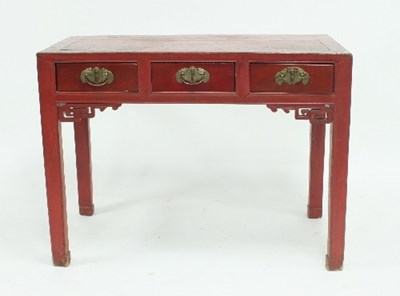 Lot 806 - A Chinese painted side table fitted three...