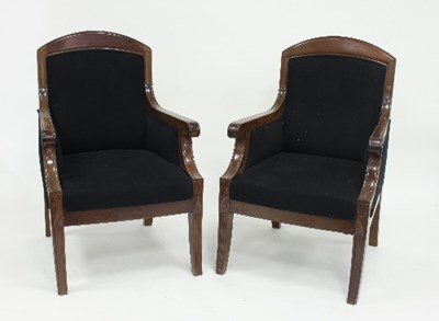 Lot 812 - A pair of Empire style armchairs, the arched...