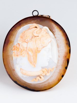 Lot 2 - An oval cameo bust, Medusa in cameo and white,...