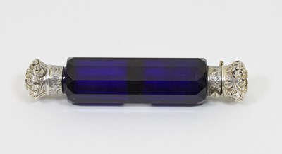 Lot 21 - A blue glass double ended scent bottle, with...