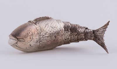 Lot 36 - A silver vinaigrette of articulated fish form,...