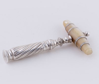 Lot 56 - A silver cased corkscrew with mother-of-pearl...