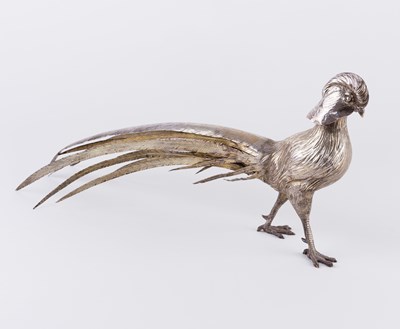 Lot 120 - A German silver table pheasant, Hanau marks,...