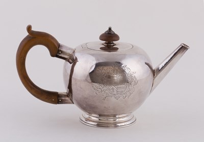 Lot 132 - A George II silver bullet shaped teapot, Simon...