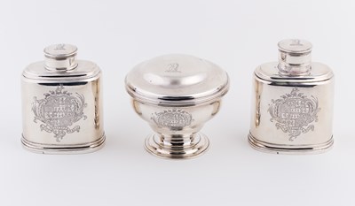 Lot 136 - A pair of George II silver tea caddies and a...