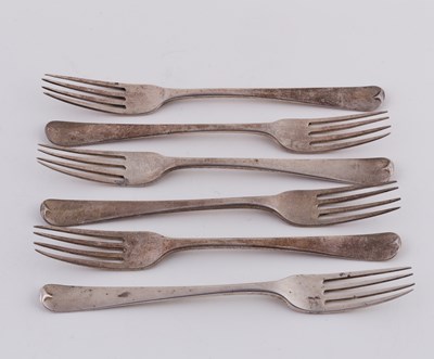 Lot 157 - A set of six Irish silver dessert forks,...