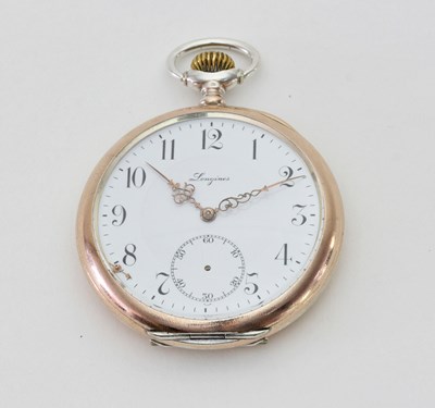 Lot 180 - A Longines open-faced pocket watch, the white...