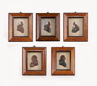 Lot 193 - Five wax relief portraits of military...