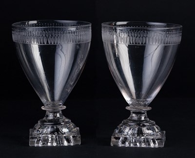 Lot 321 - A pair of Georgian rummers, the tapered bowls...