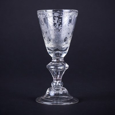 Lot 339 - An 18th Century Dutch armorial wine glass, the...