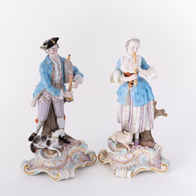 Lot 389 - A pair of Meissen figures of a shepherd and...