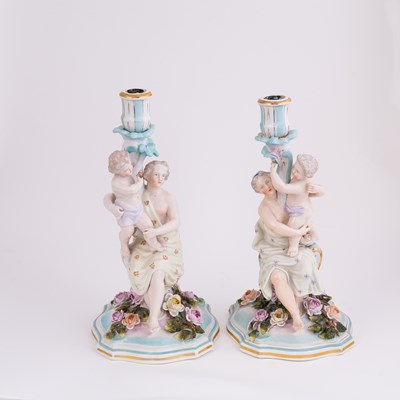 Lot 390 - A pair of German porcelain figural...