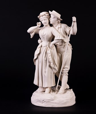 Lot 441 - A parian figure of a man and young lady,...