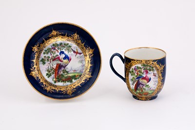 Lot 451 - A Worcester blue ground coffee-cup and saucer,...